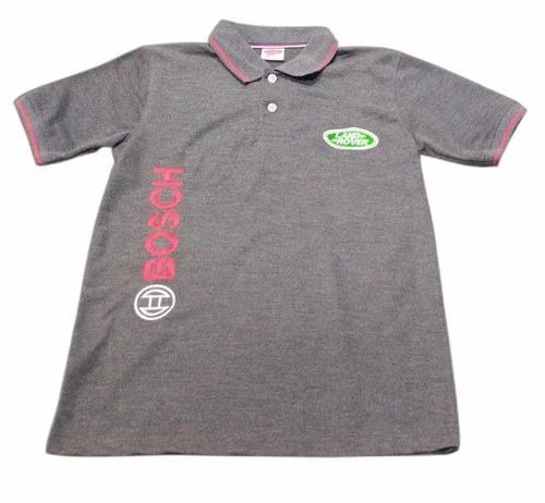 Men Corporate Uniform T Shirt - Cotton, Sizes: S, M, L, XL, Color: Grey, Regular Fit, Customized Design, Short Sleeve, Polo Collar | Unisex, Hand & Machine Wash, Batch Logo Pattern