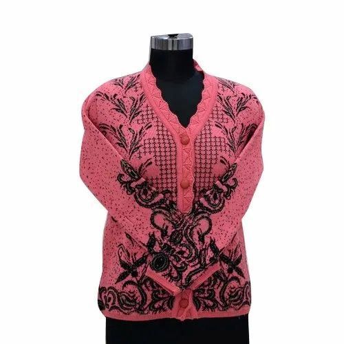 Printed Ladies Cardigan - Wool Blend, Full-Length Sleeves, V-Neck Style | Multi-Color Pattern, Casual Everyday Wear