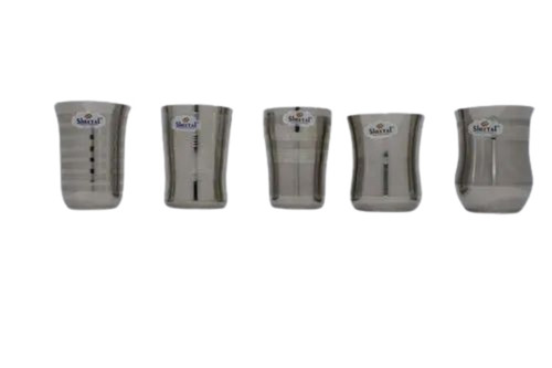 Stainless Steel Drinking Glasses - Round Shape, 250ml Capacity, Silver Color | Polished Finish, Good Quality, Ideal for Home Use