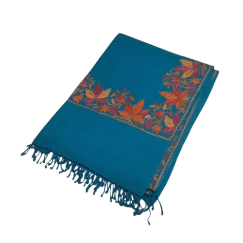 Winter Wool Kashmiri Shawls - Large Size, Vibrant Blue Color | Hand Made, Soft and Cozy with Intricate Embroidery Designs