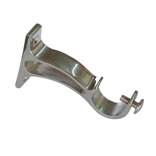 2 Line Center Support Curtain Fittings - Aluminum, 8 Inch Length | Chrome Finish, Silver Color, Wall Mounted Fitting for Curtain Pipe