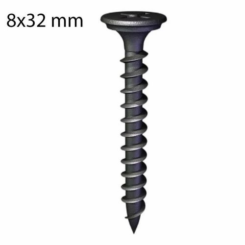Drywall Screw - 8x32 Mm, Black Coated Polished Mild Steel with Round Head and Corrosion Protection