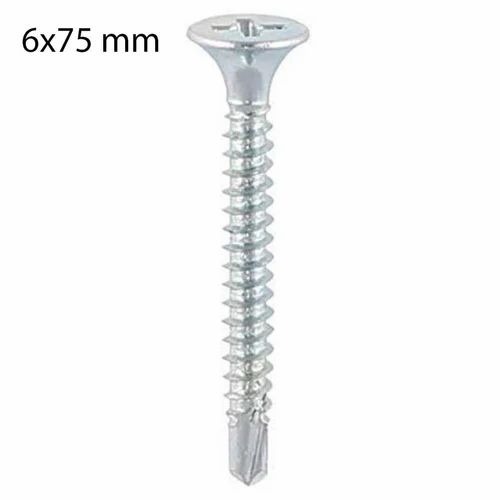 Csk Self Drilling Screw - Mild Steel 6x75 mm | Polished Silver Finish, Round Head, High Quality, Corrosion Protected