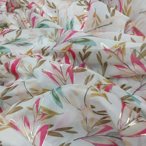 Mineral Organza Hand Print Foil Fabric - Washable, Shrink Resistant, Various Colors | Printed Texture, Ideal for Summer Apparel