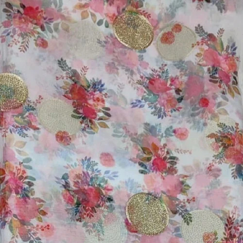 Organza Digital Work Fabric - Washable, Shrink-Resistant | Printed Texture, Ideal for Ethnic Wear and Dresses, Available in Various Colors