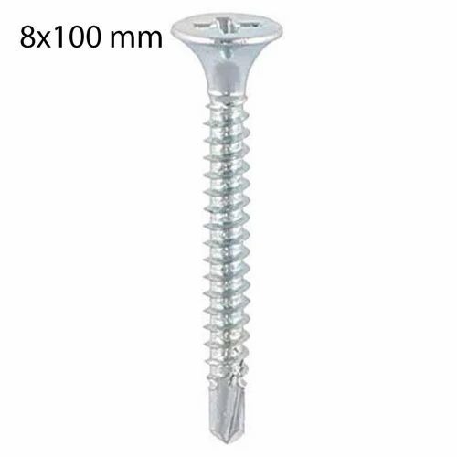Self Drilling Screw - Polished Mild Steel, 8x100mm | Corrosion Resistant, Round Head, High Quality