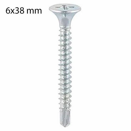 Trickle Csk Self Drilling Screw - Mild Steel, 6x38 mm, Silver Finish | Polished, High Quality, Round Head, Corrosion Protection
