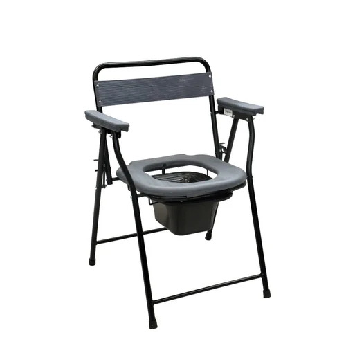 Commode Chair - Aluminum & Plastic, Standard Size, Black & Gray | Corrosion Resistant, Long Life, Portable, Manual Operation, Moveable with Backrest