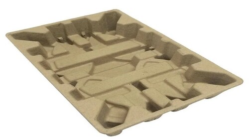 Light Weight Paper Pulp Tray - Rectangle Shape, 3mm Thick, 500 gm Capacity, White Color , Plain Pattern for Versatile Packaging Usage