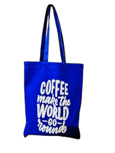 Blue Cotton Tote Bag - 14x16 Inches, Capacity: 5 Kg | 2 Handles, Printed Design, Good Quality Cotton Fabric, Stylish Utility Bag