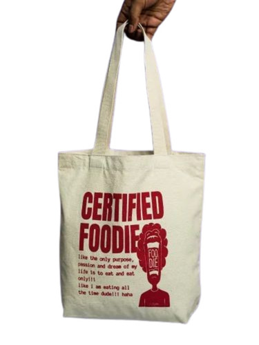 Canvas Shopping Bags - Canvas Material, 3 Kg Capacity, White Color | Loop Handles for Easy Carrying, Printed Design for Stylish Shopping