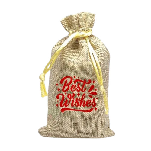 Jute Potli Bag Eco Bag - Handmade, Rectangular, Brown | Zip and Closure with Rope Handle, Good Condition
