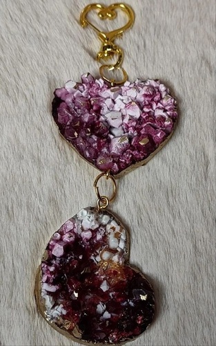 Metal Key Chain With Resin Works - Heart-Shaped 4cm Size Golden Color Featuring Mickey Mouse | Modern Arts Style Indian Regional Design