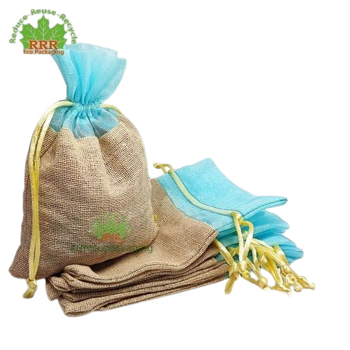 Sky Blue Fancy Jute Potli Bag