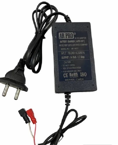12V 1.7Amp Thimbal Battery Charger - Plastic, Black, Output Voltage: 14V, Charge Current: 1.7A, Input Voltage: 270V, 1-Year Warranty | Suitable for SMPS Battery Charging