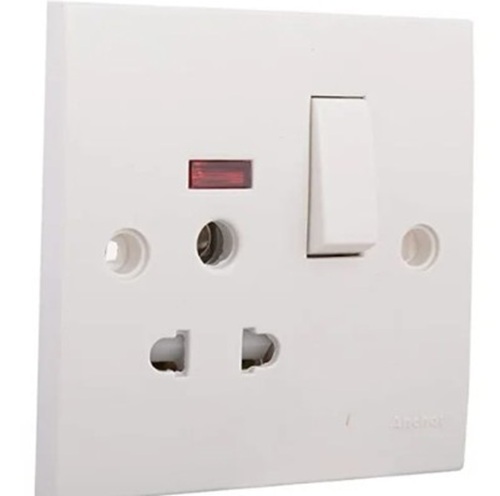 6 Amp Modular Switch Board - Plastic Material, 6 H x 5 L Inch Size, IP 55 Rating | Matte Finish, 1 Socket and 1 Switch for Electricity Fittings