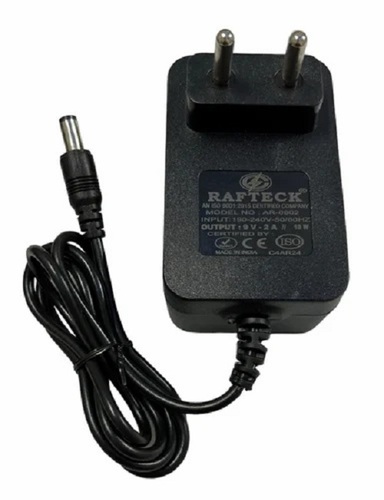9V 2Amp Adapter - Plastic, Black Color | Industrial Use, Input Voltage: 300V, Power: 18W, Input Frequency Range: 60Hz