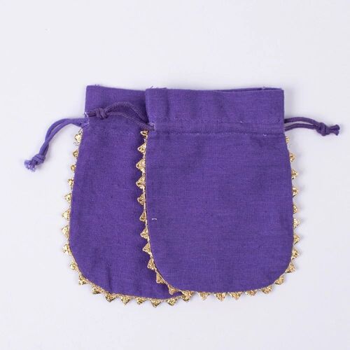Cotton Designer Gift Drawstring Bags - 3x4 Inch, Purple | Durable Cotton Fabric, Drawstring Closure, Plain Design, Ideal for Gifting