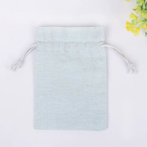 Cotton Drawstring Bags - Cotton Fabric, Plain Design, Sky Blue Color | Handmade Reusable Bags with Drawstring Closure
