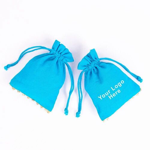 Cotton Gift Favor Drawstring Bag - Cotton Fabric, 12x15 Inches, Blue | Drawstring Closure, Plain Pattern, Ideal for Any Occasion