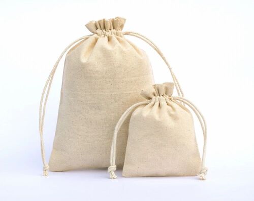 Cotton Small Gift Drawstring Bags - Natural Cotton Fabric, 10x12 Inches | Plain Pattern, Drawstring Closure, Ideal for Gifting