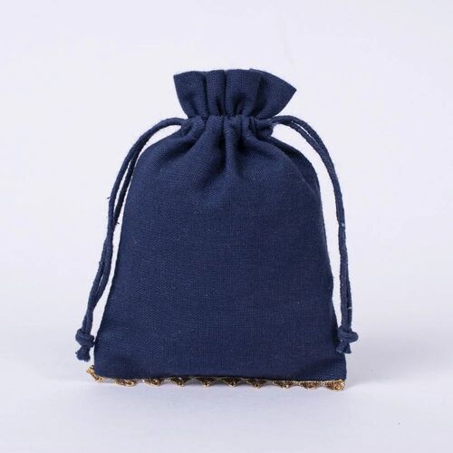 Custom Cotton Drawstring Bags - 3x4 Inch, Navy Blue | Handmade Plain Design, Ideal Gift Choice