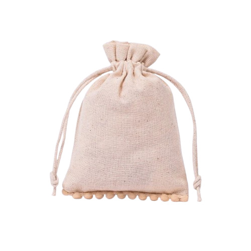 Designer Jewelry Cotton Drawstring Bags - Cotton Fabric, 3x4 Inch, Off White | Ideal for Gifting, Plain Pattern, Secured Drawstring Closure
