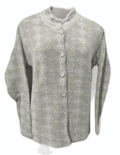 Grey Full Sleeve Woolen Cardigan - Wool Material, Long Sleeve, Stylish Embroidered Design | Cozy and Warm, Lightweight Versatile Winter Layering Piece