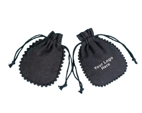 Handmade Cotton Round Shape Drawstring Bags - Cotton Material, 3x4 Inch Size, Black Color | Ideal for Storage and Organization
