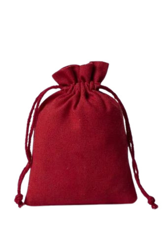 Red Color Drawstring Cotton Bag - Cotton Fabric, 12x15 Inches | Plain Pattern, Ideal Gift for Any Occasion