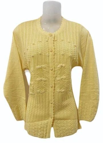 Woolen Cardigan - Yellow Soft Wool Fabric, Cozy and Warm Layering Piece with Long Sleeves and Comfortable Fit