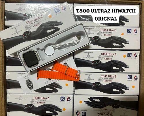 T900 Ultra 2 Smart Watch - Digital, Rectangular Shape, Black Color, Orange Band | Unisex Design, Box Packaging, Android Compatible