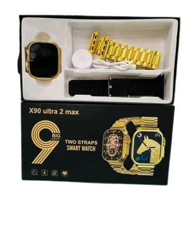 X90 Ultra 2 Max Smart Watch - Digital Rectangular Black Color Gold Band | Unisex Design Compatible with Android OS