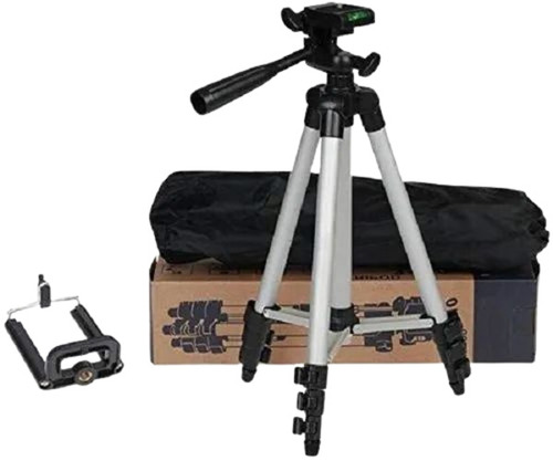 Camera Tripod - Aluminium, Medium Size, Silver Color | New Condition, Good Quality, Pan and Tilt Rotation, Long Lasting, Flexible Design