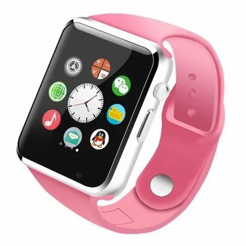 A1 Bluetooth Smart Watch - Silver Case, Square Shape, 35g Weight | Pink Band, Unisex Design, Android OS, 512MB RAM