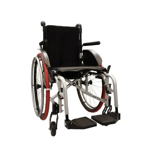 Folding Transit Wheelchair - Aluminum, Silver Color | Non-Detachable Armrest, Fixed Foot Rest, Manual Drive, Powder Coated Finish, 1 Year Warranty