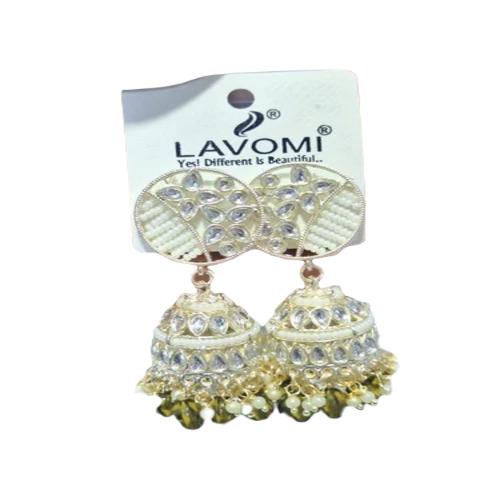 Fancy Jhumka Earrings - Alloy Metal Polished Finish | Elegant White Design for Parties Weddings and Anniversaries