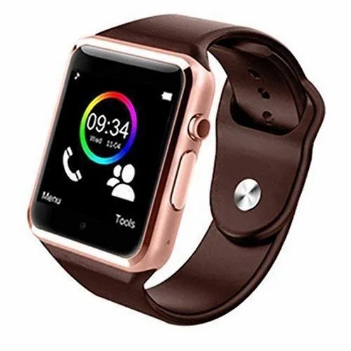 Gold A1 Smart Watch - Rubber Strap, Digital Display, Square Shape, Golden Color, Android OS | Unisex Design for Daily Use