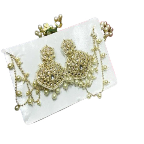 Gold Plated Bahubali Earrings - Polished Finish 40g Copper Golden with Pearl Accents | Elegant for Parties and Weddings Perfect Anniversary Gift