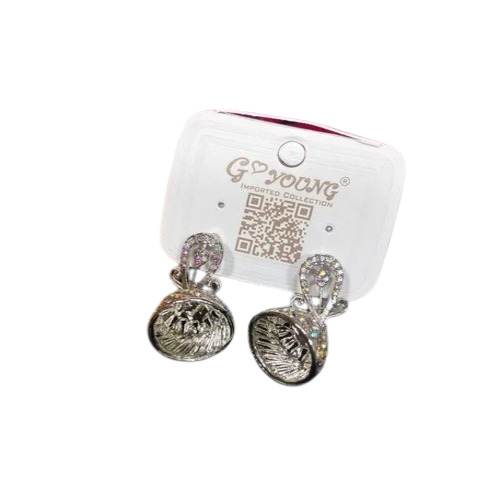 Ladies Fancy Jhumki Earring Set - Polished Metal, Silver Color | Perfect for Parties, Weddings, and Anniversaries
