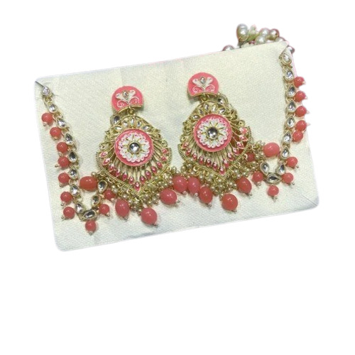 Gold Plated Bahubali Earrings - Polished Finish, Golden Color, Pearl Stone Accents, 40 Grams Weight, Ideal for Parties and Weddings