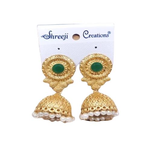 Pearl Jhumka Earrings - Alloy Metal, Golden Color, Traditional Polished Finish | Elegant Jhumki Design for Party and Wedding, Featuring Lustrous Pearls
