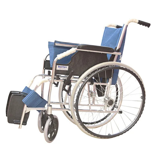 SMART CARE WC71 Manual Wheelchair - Steel Frame, 17-19 Inch Seat Width, Non-Foldable | Rear Wheel Lock, Manual Drive, Adjustable Armrest, Fixed Foot Rest, Powder Coated Finish