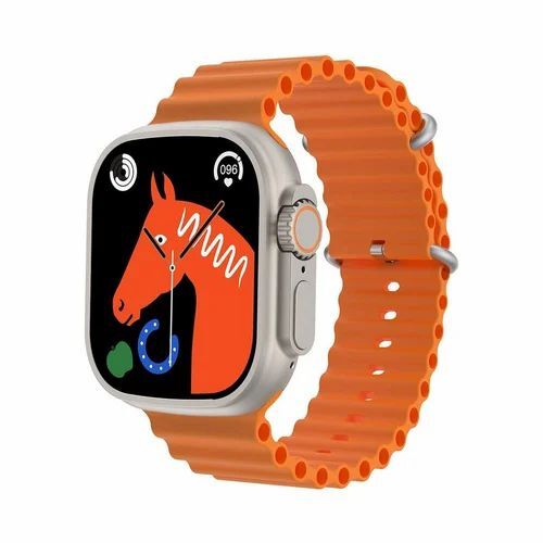 Ultra Smart Watch 8 - Digital Display, Silver Body with Orange Band | Unisex Square Design for Daily Use in New Condition