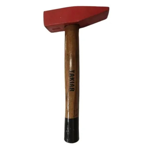 Wooden Handle Iron Machinist Hammer - 8 Inch, Red and Brown | Durable Iron Head for Heavy-Duty Tasks, Ergonomic Shock-Absorbing Grip