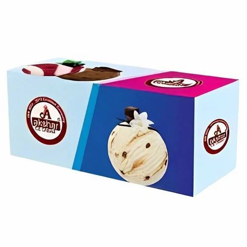Ice Cream Packaging Box - 250 ml 140x190x90 mm Multicolour Printed Rectangle Paper Material Single Compartment Design