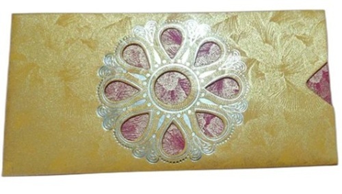 Golden Paper Wedding Cards - 18x8cm Rectangular Pull-Out Insert, Floral Design with Customized Size Feature