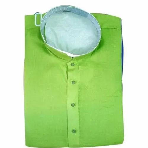 Men Plain Green Kurta - Cotton, Size 36-44 Inches, Stand Collar, Plain Pattern | Ideal for Weddings, Handwash Care, Plastic Pack