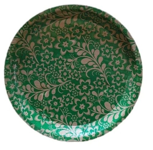 Printed Paper Plate - 12 Inch Round, Green Color, 80 GSM Printed Paper | Ideal for Events and Parties, Customizable Size Options