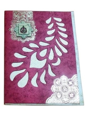 Ganesha-Themed Purple Wedding Card - Printed Paper, 18x8cm Rectangular Size | Customized for Wedding Anniversary